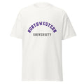 Unisex classic tee featuring Northwestern University name and branding in purple and white