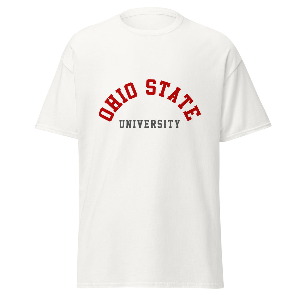 Unisex classic tee featuring Ohio State University name and branding in scarlet and grey