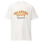 Unisex classic tee featuring Oklahoma State University name and branding in orange and black