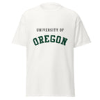 Unisex classic tee featuring University of Oregon name and branding in green and yellow