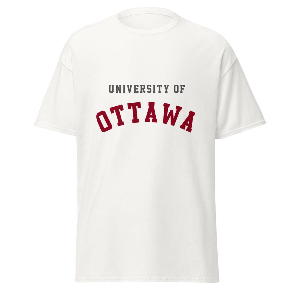 Unisex classic tee featuring University of Ottawa name and branding in garnet and grey