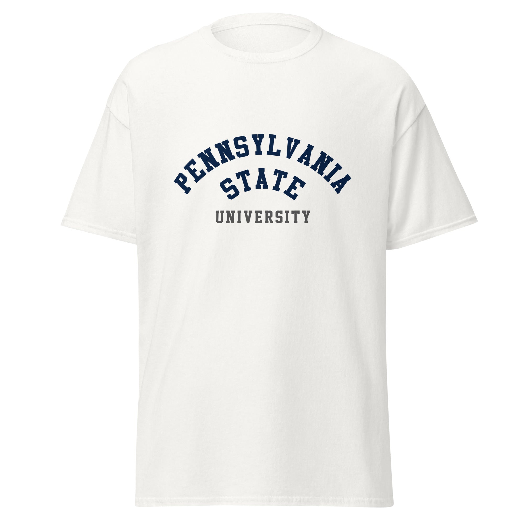Unisex classic tee featuring Penn State University name and branding in navy and white