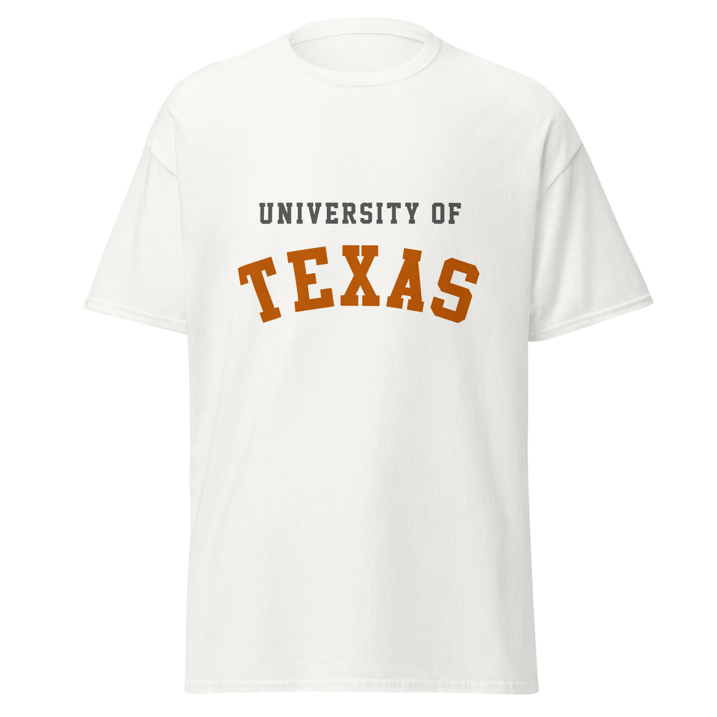 Unisex classic tee featuring University of Texas name and branding in burnt orange and white