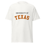 Unisex classic tee featuring University of Texas name and branding in burnt orange and white