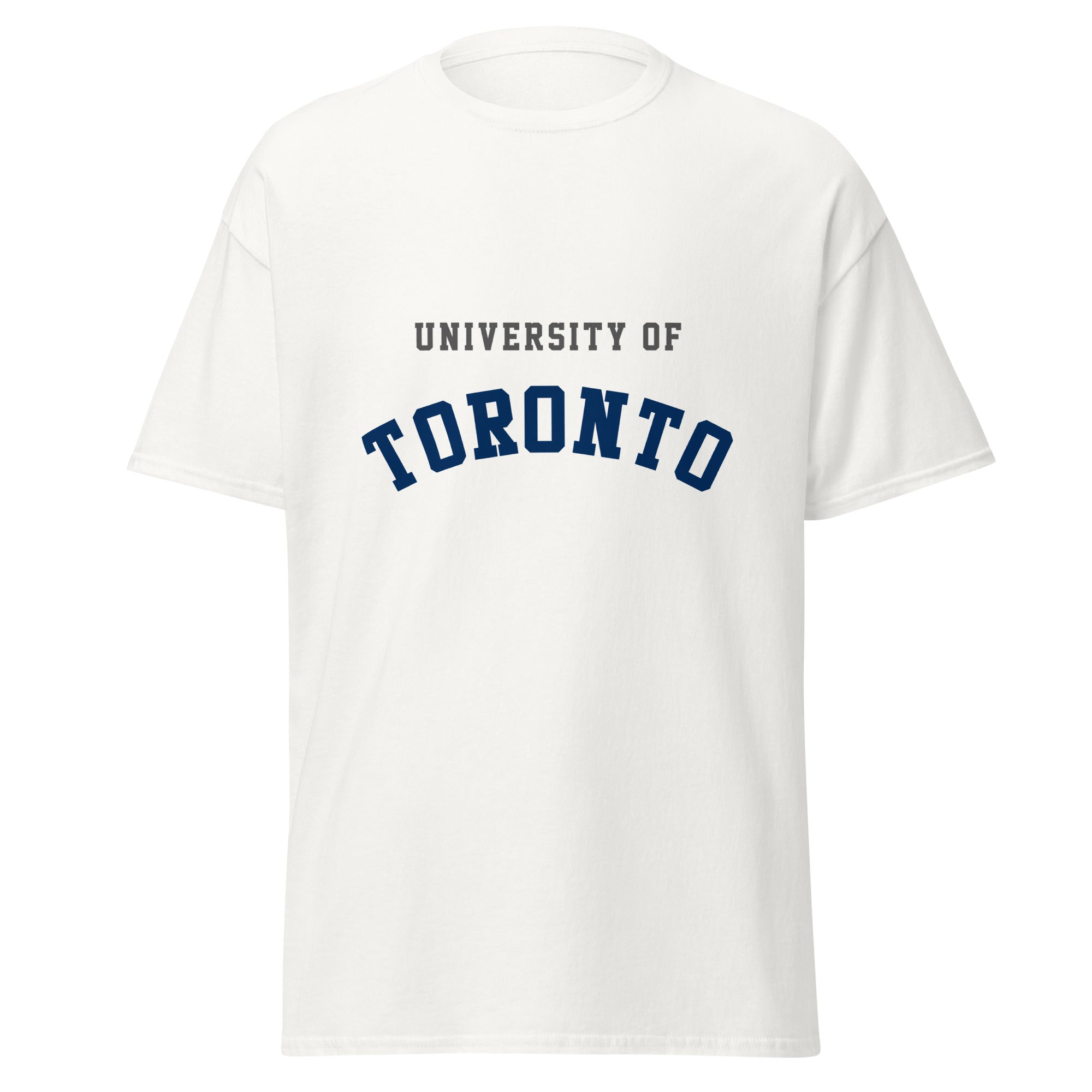 Unisex classic tee featuring University of Toronto name and branding in blue and white