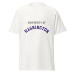 Unisex classic tee featuring University of Washington name and branding in purple and gold