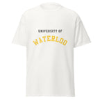 Unisex classic tee featuring University of Waterloo name and branding in black and gold