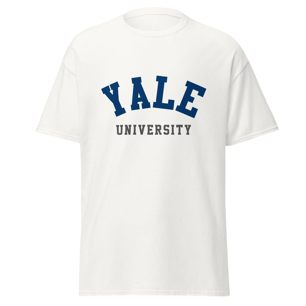 Unisex burgundy t-shirt featuring Yale University logo printed across the front chest