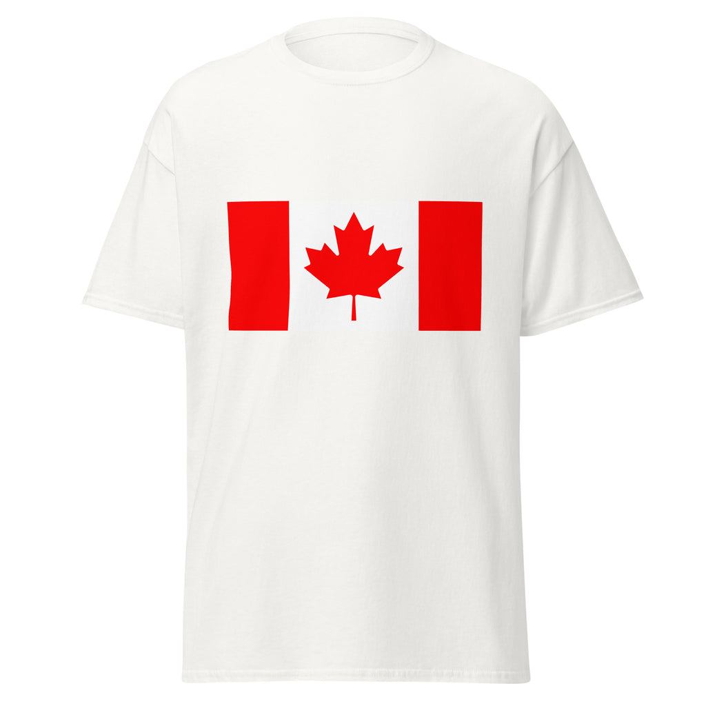 Unisex maroon t-shirt featuring Canadian flag design printed across the front chest