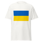 Unisex black t-shirt featuring Ukrainian flag design printed across the front chest