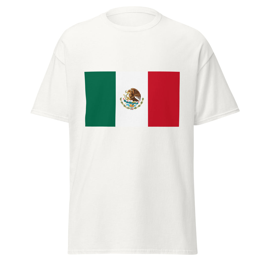 Unisex black t-shirt featuring Mexican flag design printed across the front chest