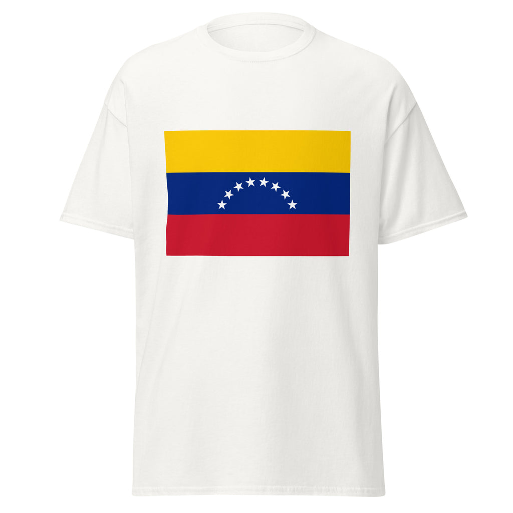 Unisex black t-shirt featuring Venezuelan flag design printed across the front chest
