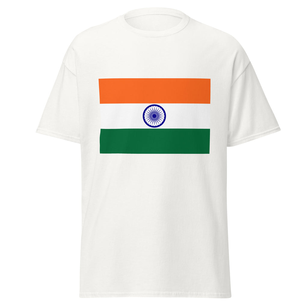 Unisex black t-shirt featuring Indian flag design printed across the front chest