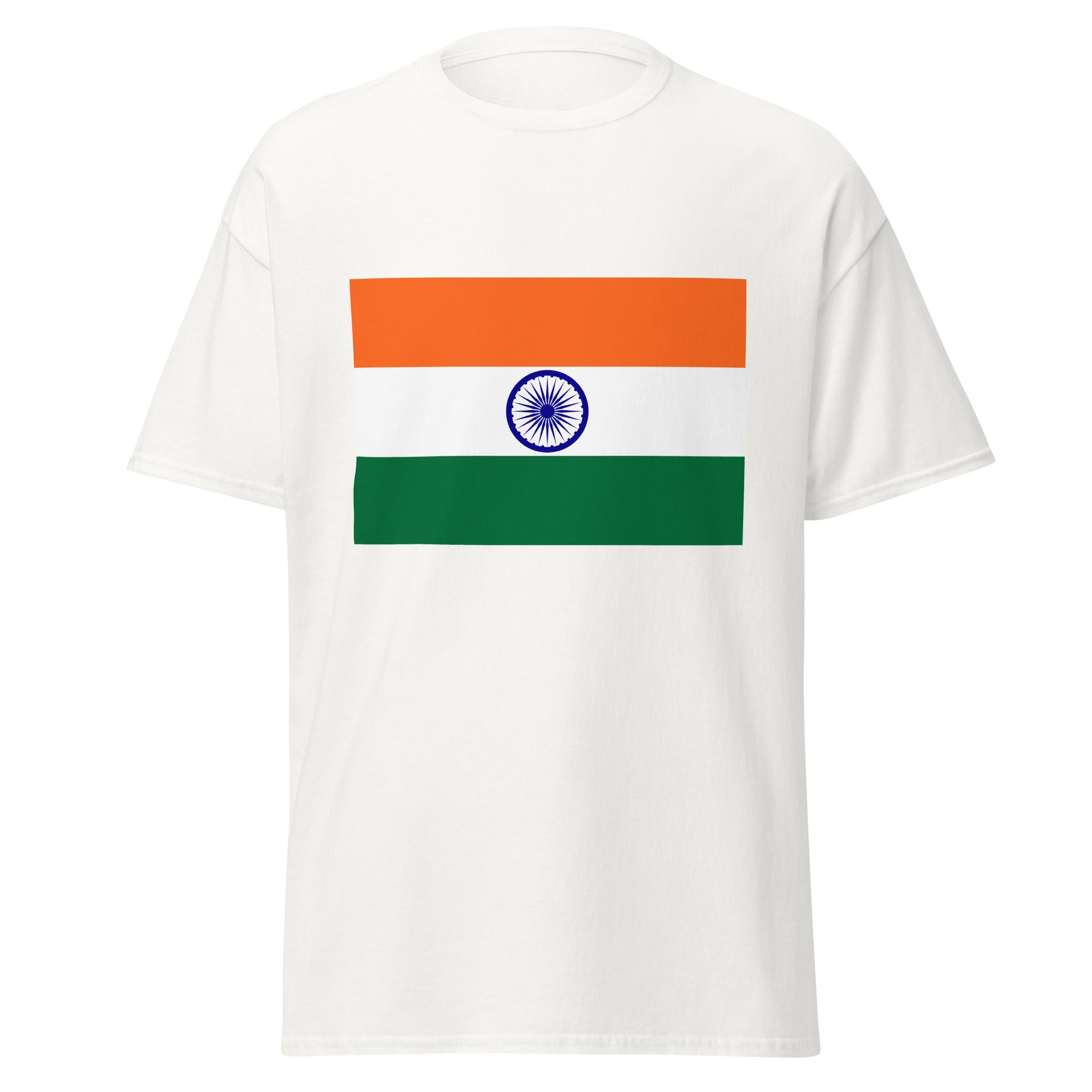 Unisex black t-shirt featuring Indian flag design printed across the front chest