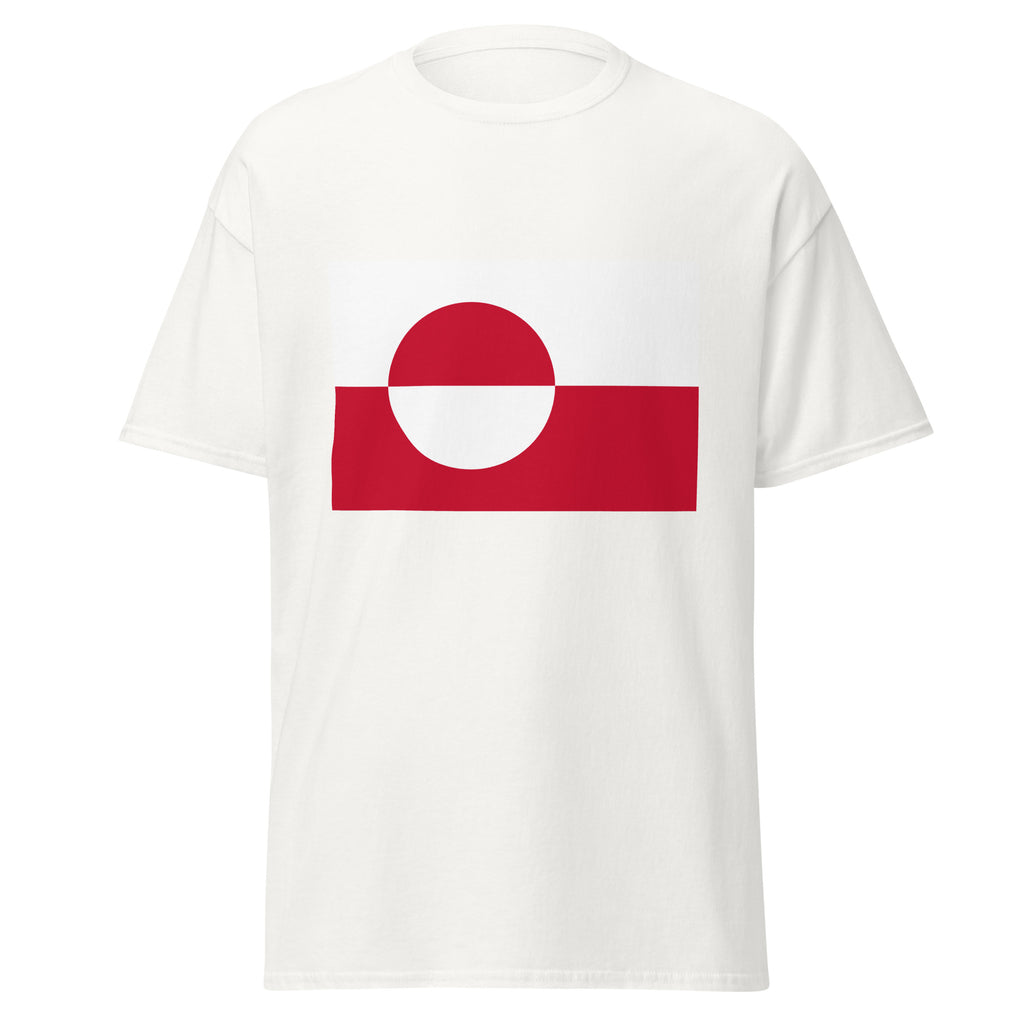 Unisex navy blue t-shirt featuring Greenlandic flag design printed across the front chest