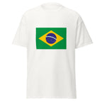 Unisex black t-shirt featuring Brazilian flag design printed across the front chest