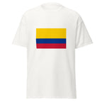 Unisex black t-shirt featuring Colombian flag design printed across the front chest