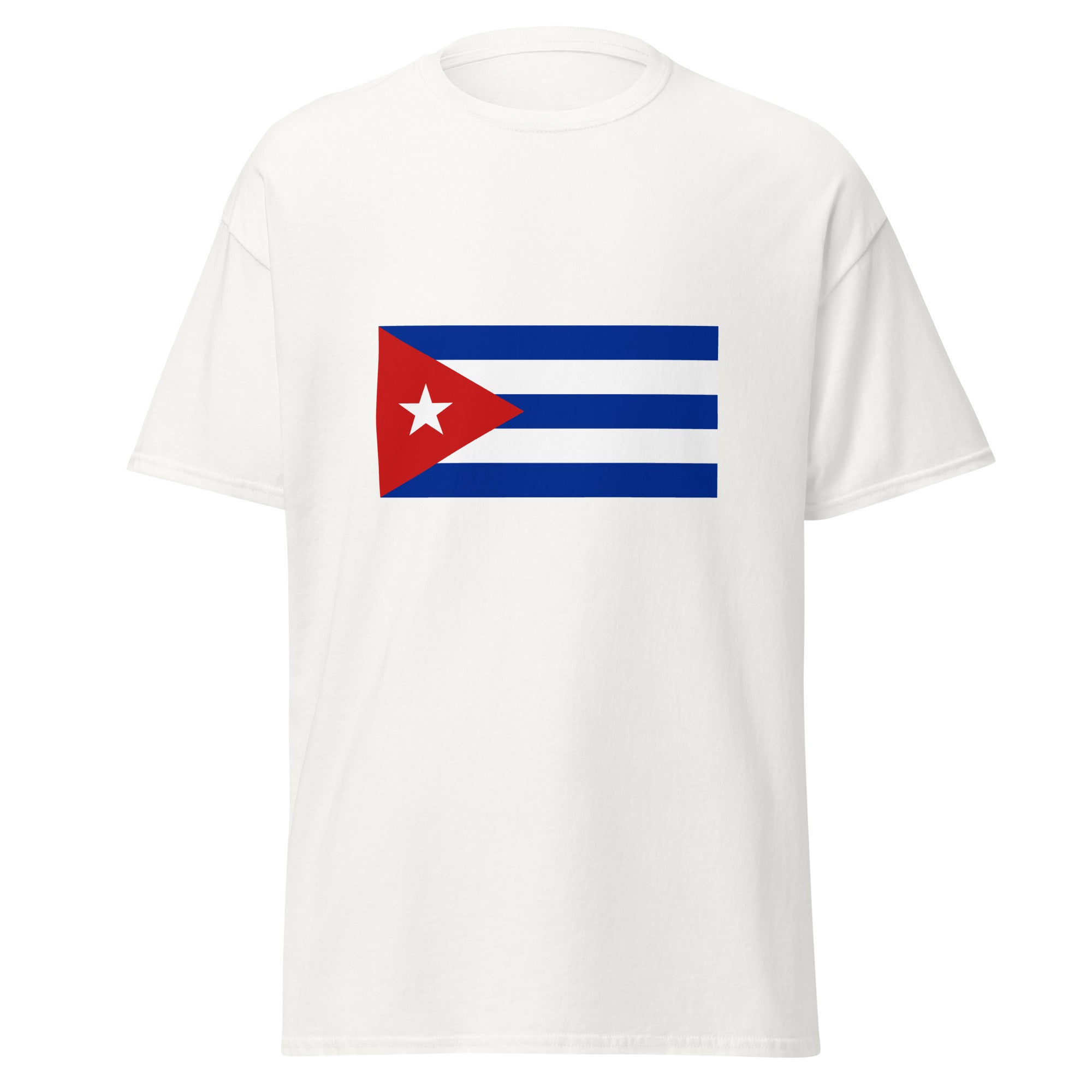 Unisex black t-shirt featuring Cuban flag design printed across the front chest
