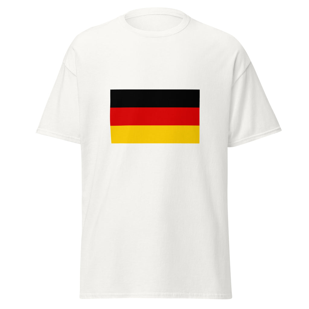 Unisex black t-shirt featuring German flag design printed across the front chest
