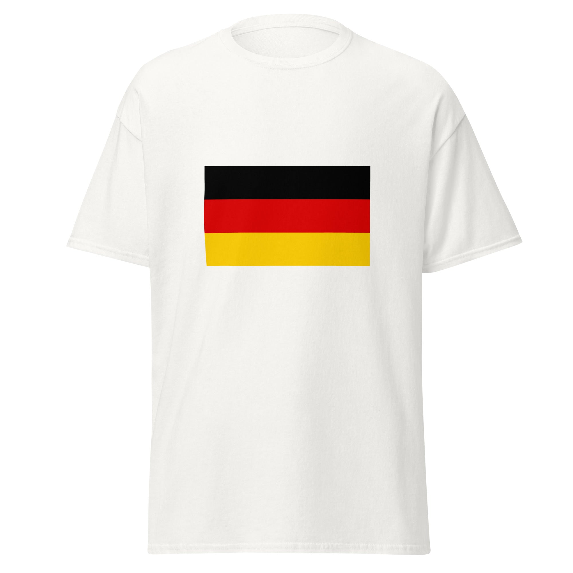 Unisex black t-shirt featuring German flag design printed across the front chest