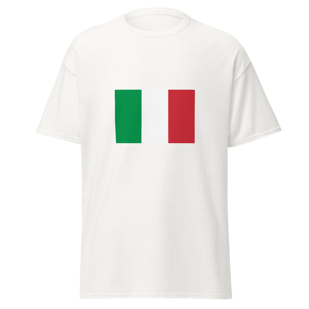 Unisex navy blue t-shirt featuring Italian flag design printed across the front chest