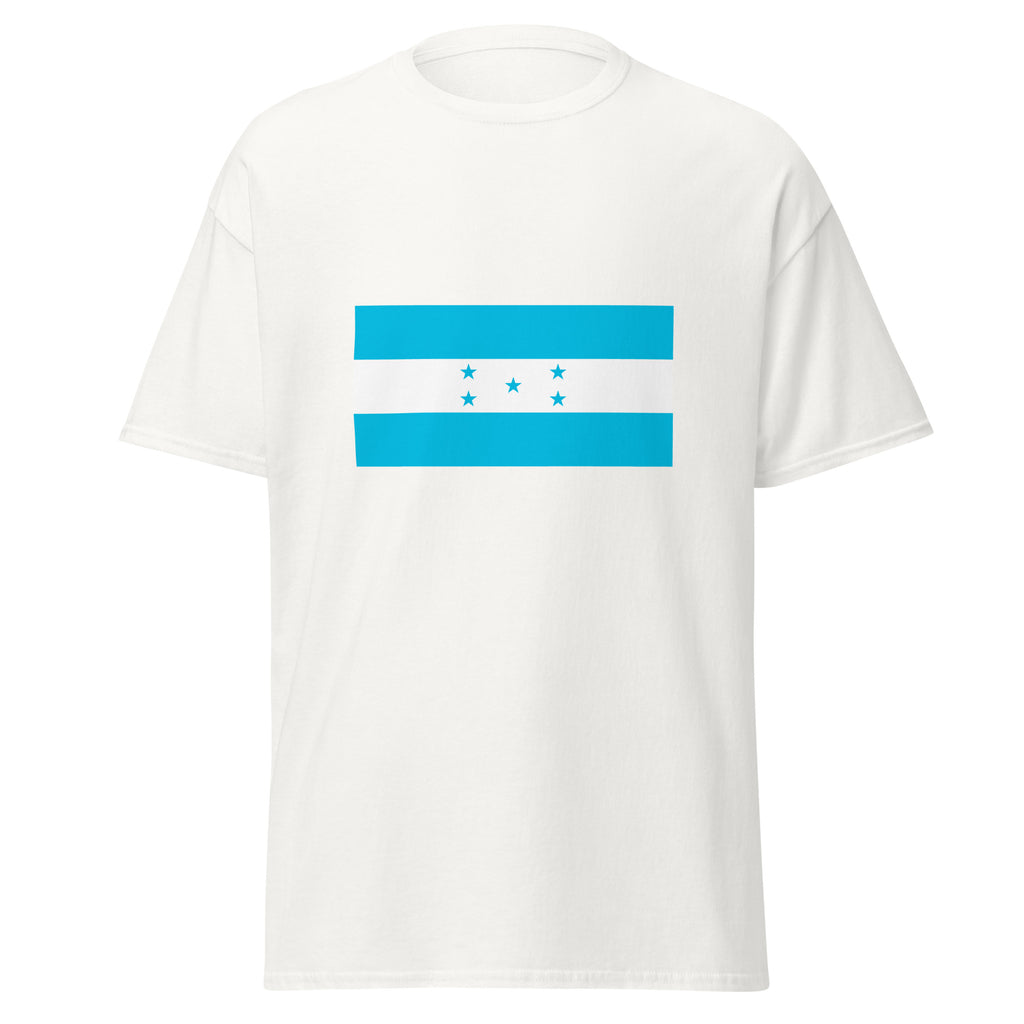 Unisex black t-shirt featuring Honduran flag design printed across the front chest