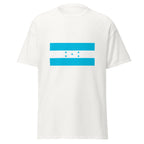 Unisex black t-shirt featuring Honduran flag design printed across the front chest