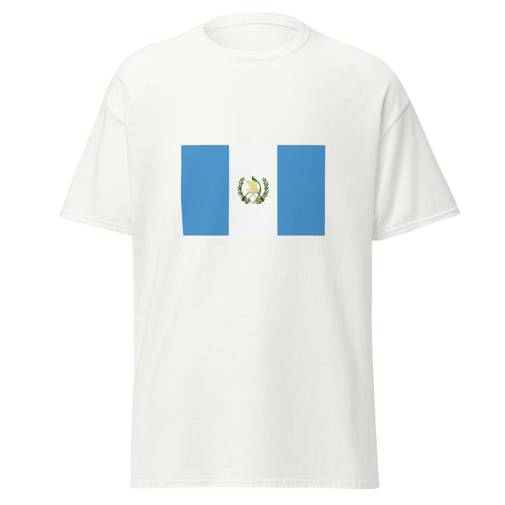 Unisex black t-shirt featuring Guatemalan flag design printed across the front chest