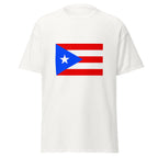 Unisex black t-shirt featuring Puerto Rican flag design printed across the front chest