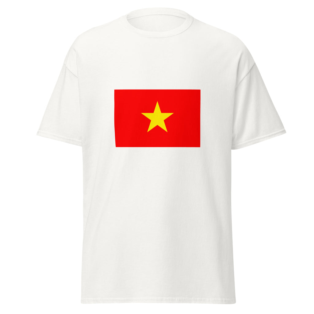 Unisex black t-shirt featuring Vietnamese flag design printed across the front chest