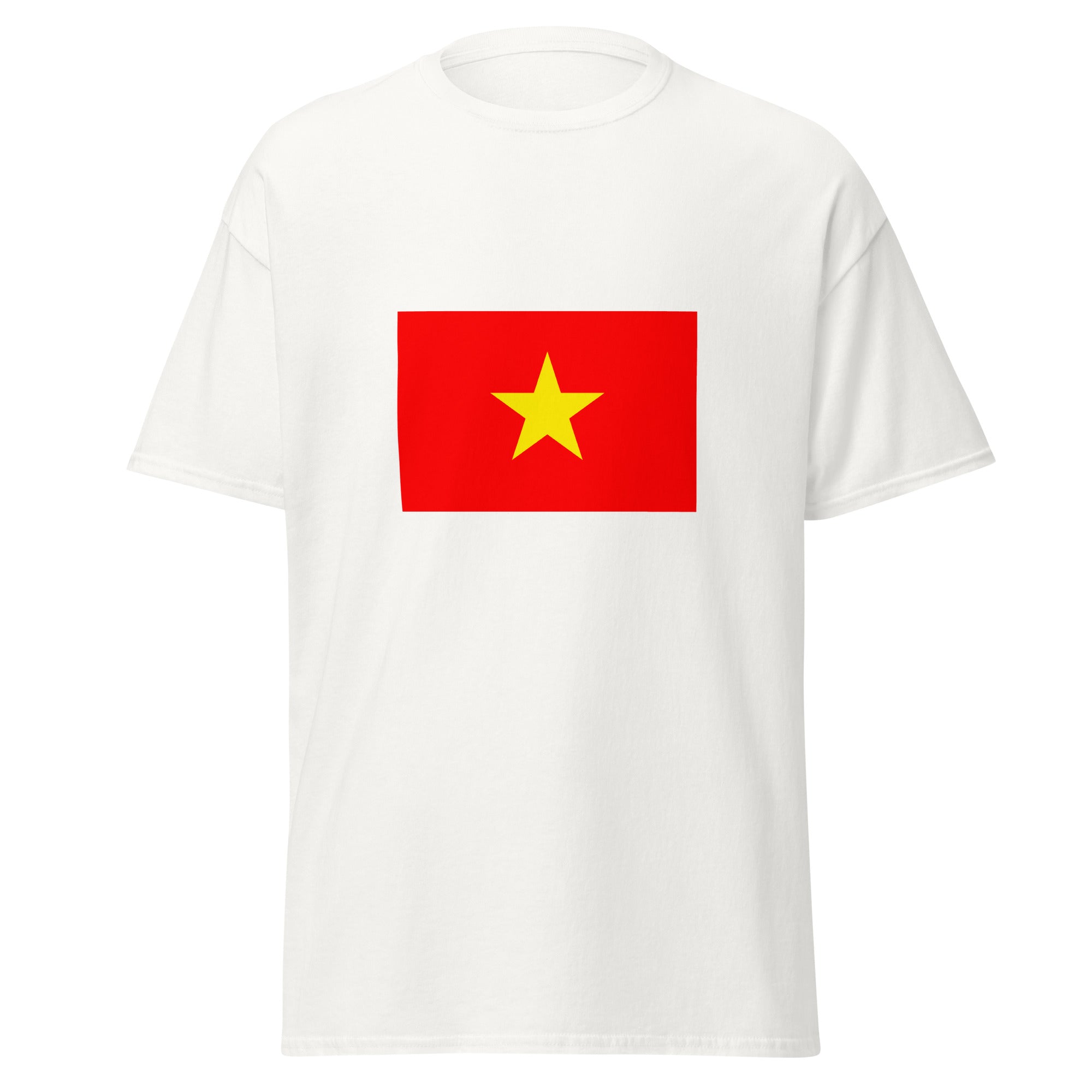 Unisex black t-shirt featuring Vietnamese flag design printed across the front chest