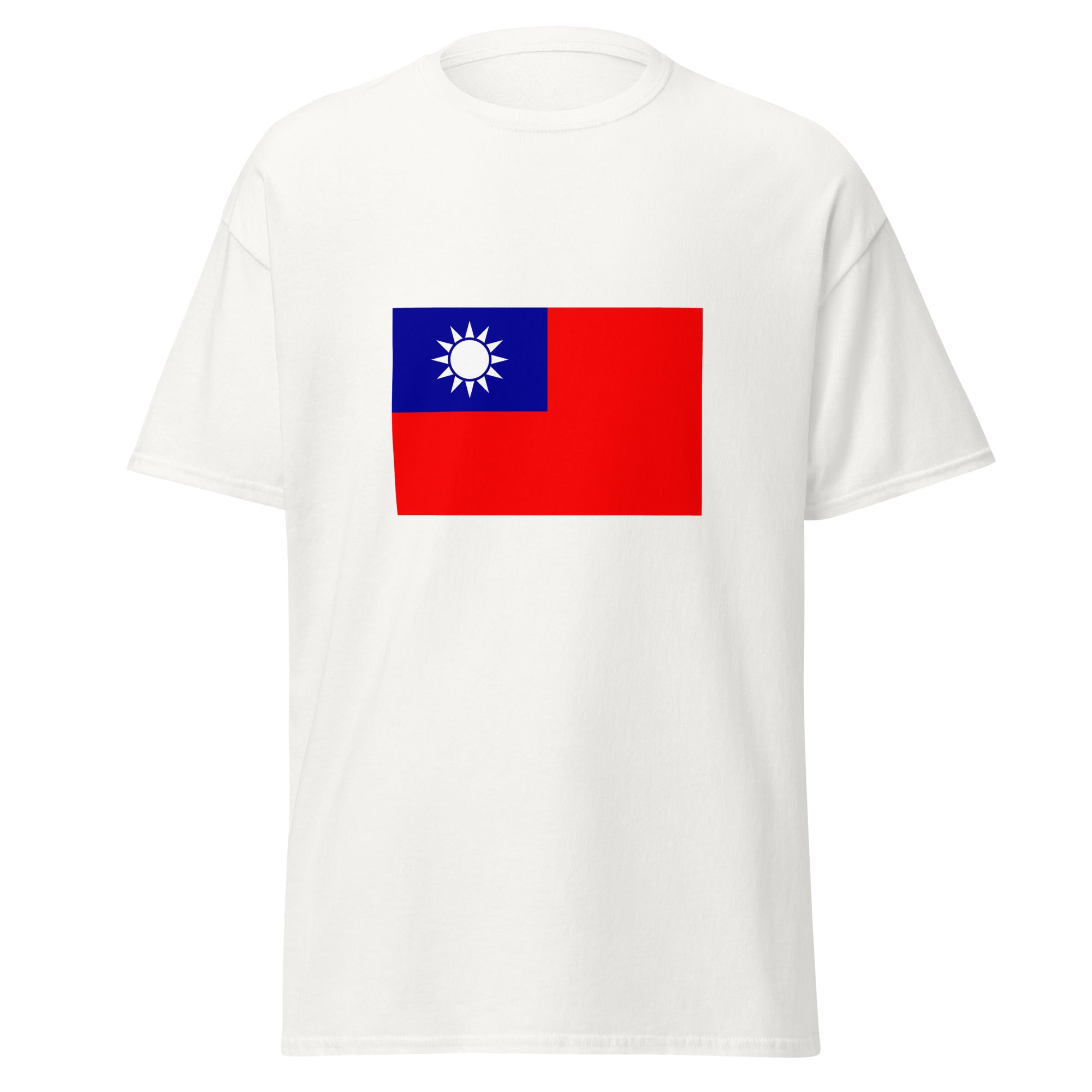 Unisex black t-shirt featuring Taiwanese flag design printed across the front chest