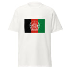 Unisex black t-shirt featuring Afghan flag design printed across the front chest