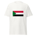 Unisex black t-shirt featuring Sudanese flag design printed across the front chest