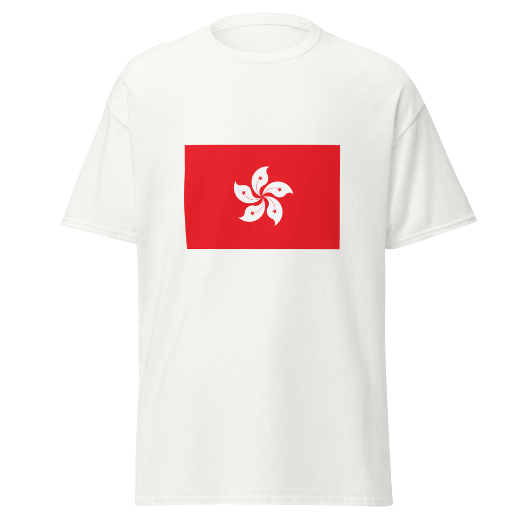 Unisex black t-shirt featuring Hong Kong flag design printed across the front chest