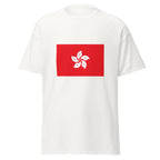 Unisex black t-shirt featuring Hong Kong flag design printed across the front chest