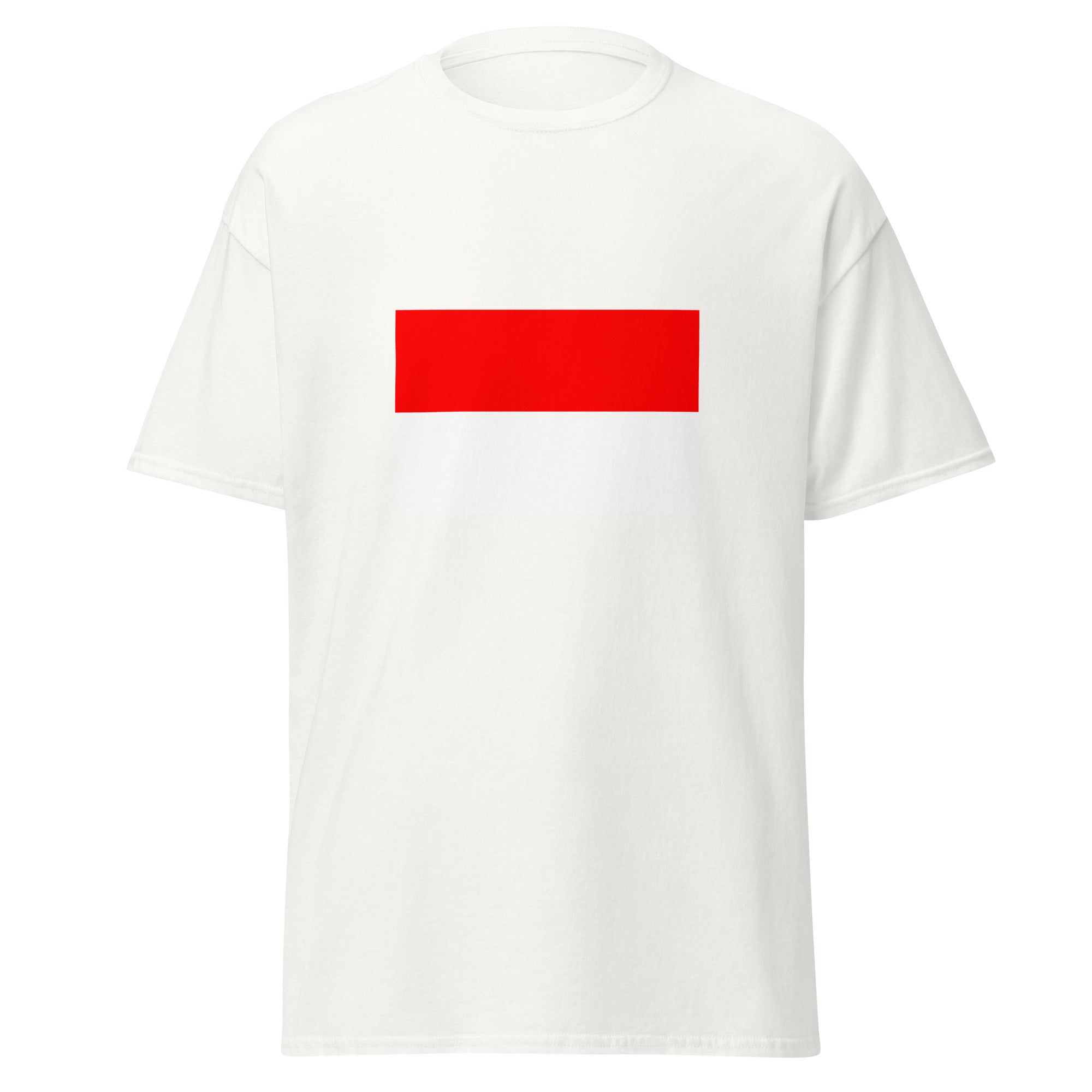 Unisex black t-shirt featuring Indonesian flag design printed across the front chest