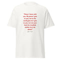 Unisex black t-shirt with John 14:27 Bible verse printed in red text on front