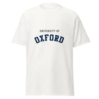 Unisex black t-shirt featuring University of Oxford logo printed across the front chest
