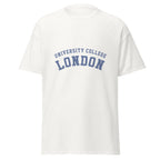 Unisex black t-shirt featuring University College London logo printed across the front chest