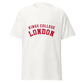 Unisex black t-shirt featuring King's College London logo printed across the front chest