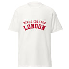 Unisex black t-shirt featuring King's College London logo printed across the front chest