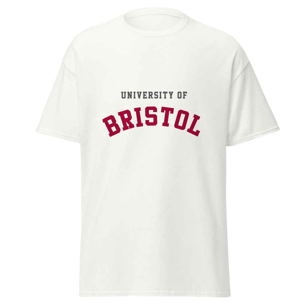 Unisex black t-shirt featuring University of Bristol logo printed across the front chest