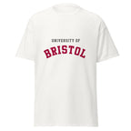 Unisex black t-shirt featuring University of Bristol logo printed across the front chest