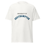 Unisex black t-shirt featuring University of Southampton logo printed across the front chest
