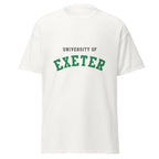 Unisex black t-shirt featuring University of Exeter logo printed across the front chest