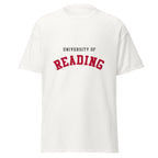 Unisex black t-shirt featuring University of Reading logo printed across the front chest