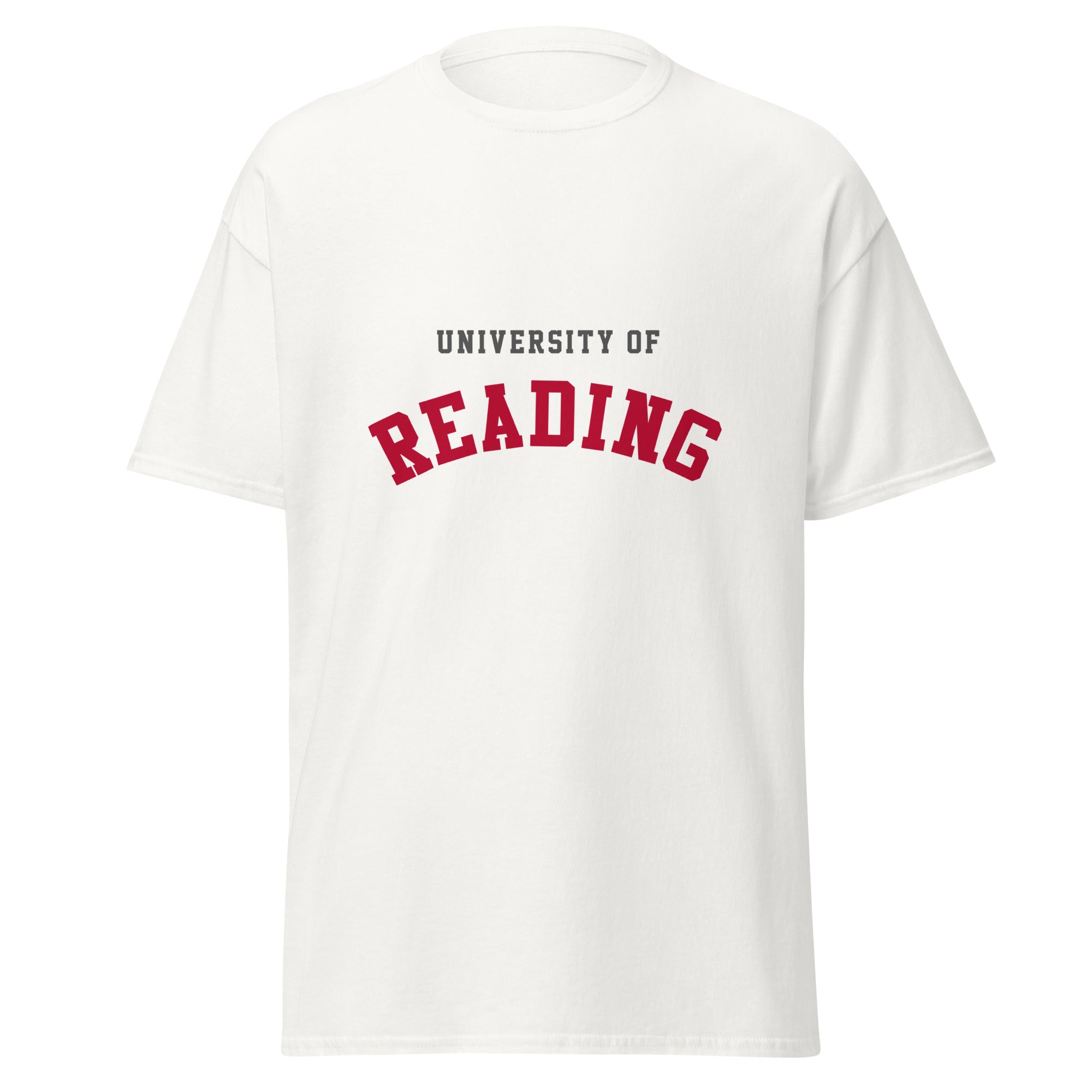 Unisex black t-shirt featuring University of Reading logo printed across the front chest