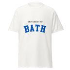 Unisex black t-shirt featuring University of Bath logo printed across the front chest