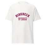Unisex black t-shirt featuring Birkbeck, University of London logo printed across the front chest